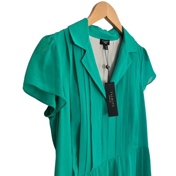 Talbots Size 6P Teal Pleated V-Neck Collared Short Sleeve Midi Dress - Picture 4 of 5
